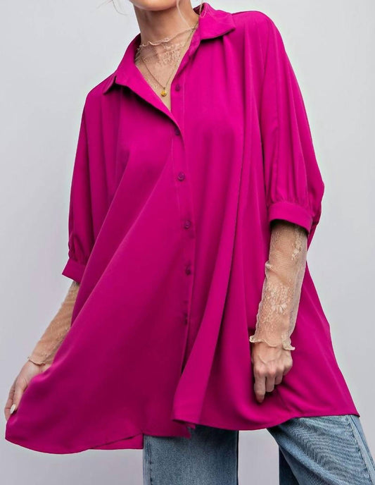 Easel - Wool Dobby Button Down Oversized Shirt - button - down - shirts - clothing - pink