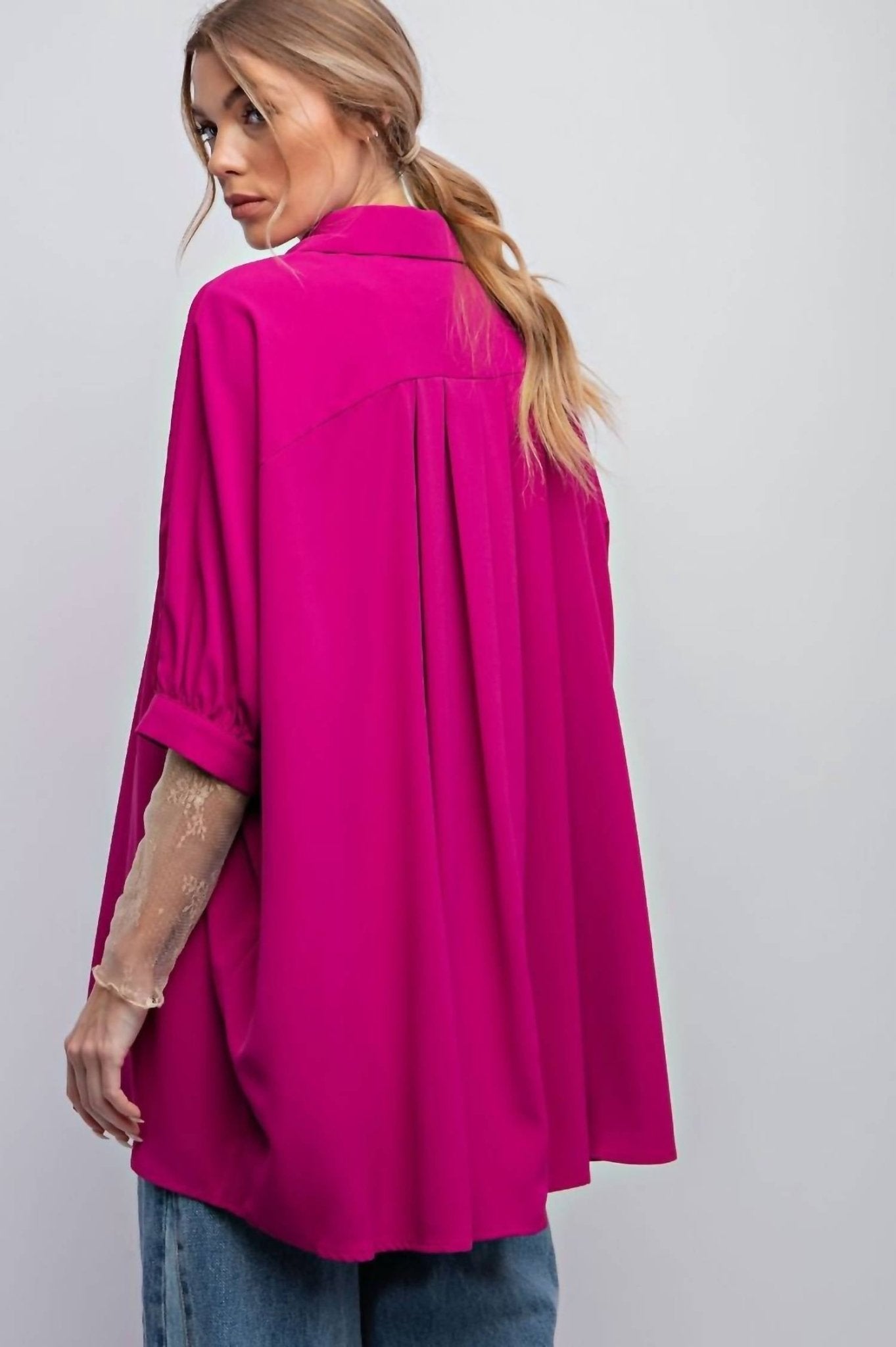 Easel - Wool Dobby Button Down Oversized Shirt - button - down - shirts - clothing - pink