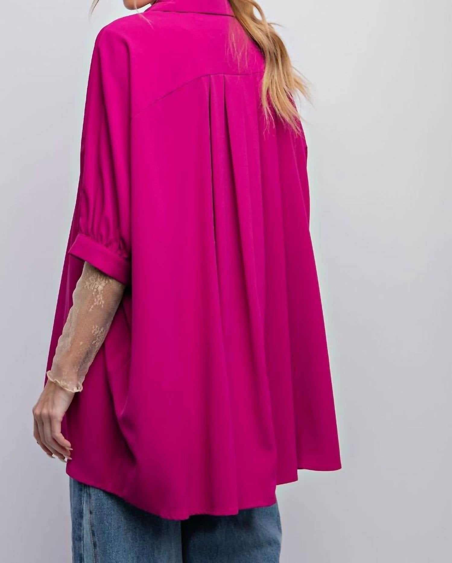 Easel - Wool Dobby Button Down Oversized Shirt - button - down - shirts - clothing - pink