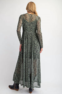 Easel - Zebra Print Mesh Maxi Dress With Lining - animal - black - clothing