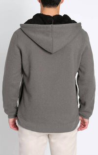 Jachs New York - Sherpa Lined Ultra Soft Ribbed Hooded Henley Sweatshirt