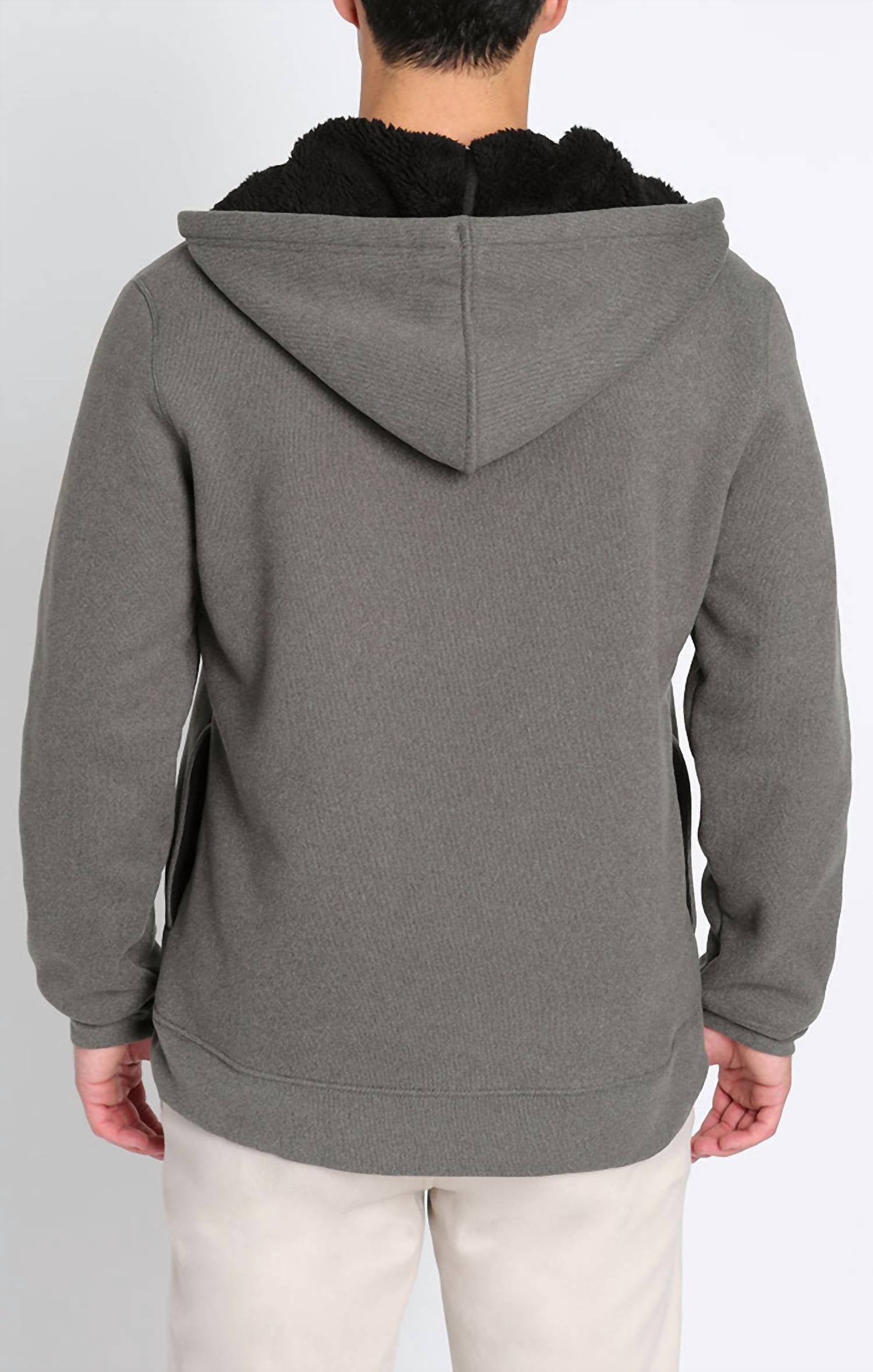 Jachs New York - Sherpa Lined Ultra Soft Ribbed Hooded Henley Sweatshirt