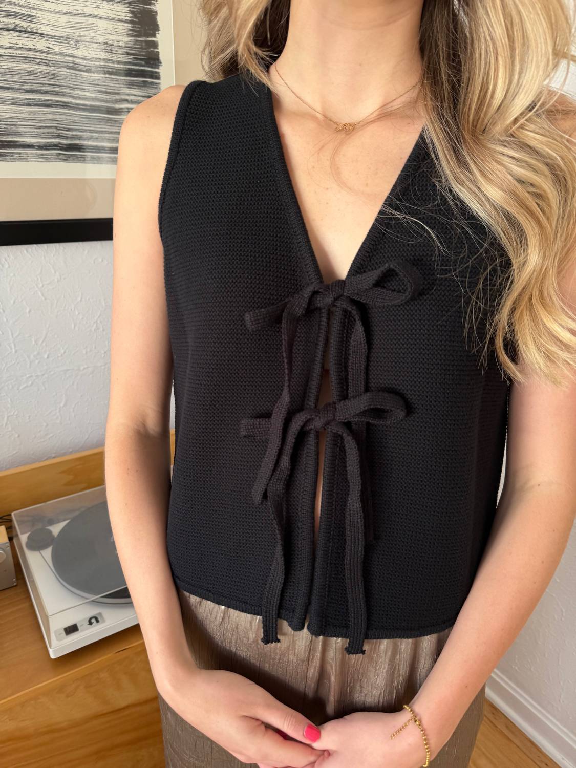 Miou Muse - Micah Knit Tie Front Sleeveless Vest