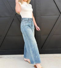 Miou Muse - Washed Denim Jeans With Bead Trim