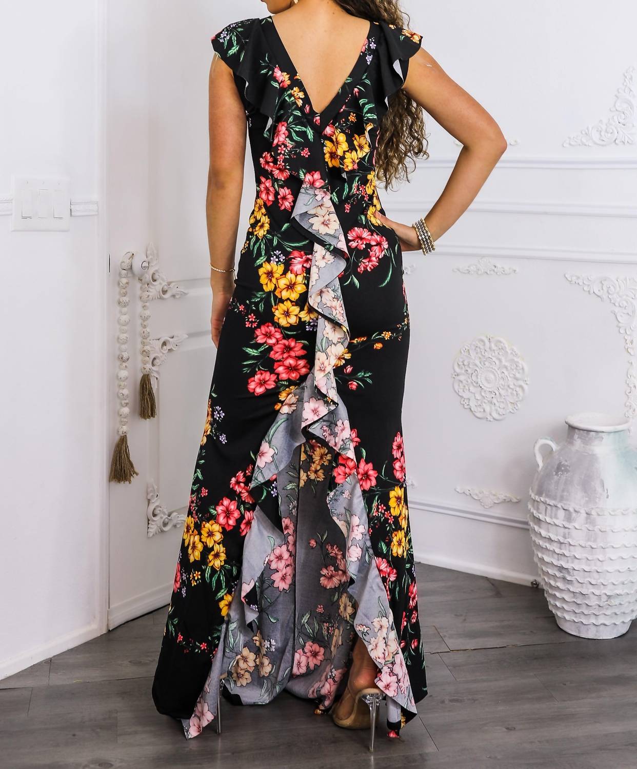 Surelymine - Two-way Floral Ruffle Maxi Dress
