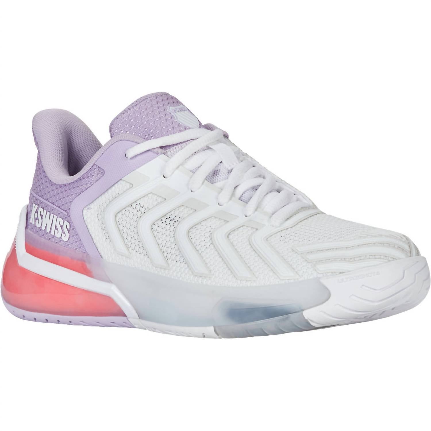 K-Swiss Women’s Ultrashot 4 Tennis Shoe in white orchid petal neon blaze - women's shoe - detail view