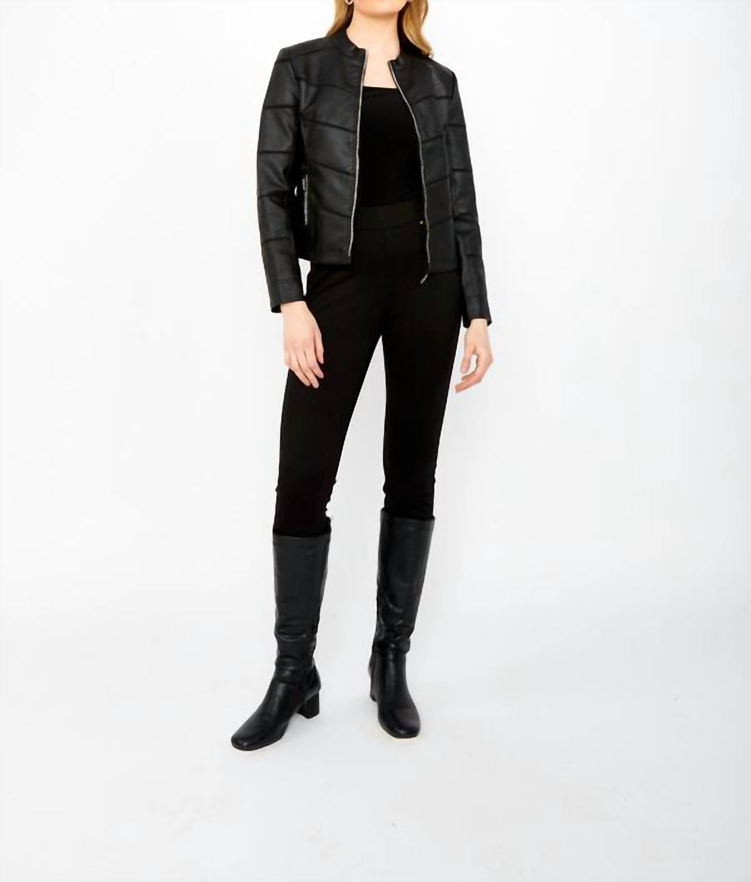 Frank Lyman - Women's Faux Leather Bling Zip Jacket