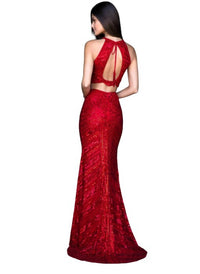 Sherri Hill Fitted Sequin Two-piece Gown With A Scallop Bodice in red - women's skirt - alternate view