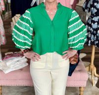 Thml - Embroidery Detail Puff Sleeve Button Down Top