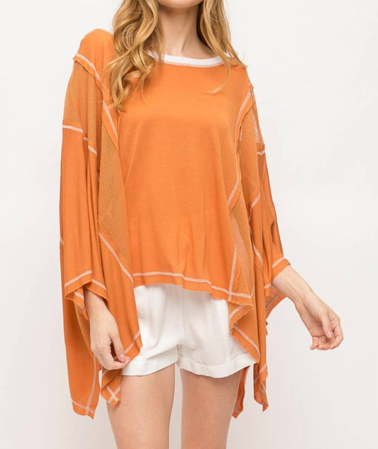 Mystree - Boatneck mesh inset poncho top