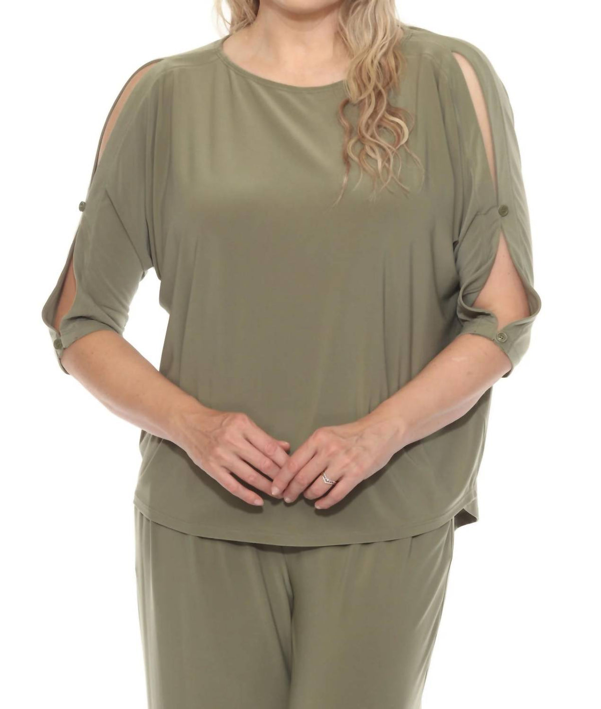 Joseph Ribkoff - Boat Neck Slit Sleeve Top