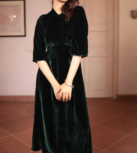Ornaete Nitika Velvet Midi Dress in forest - women's dress - detail view