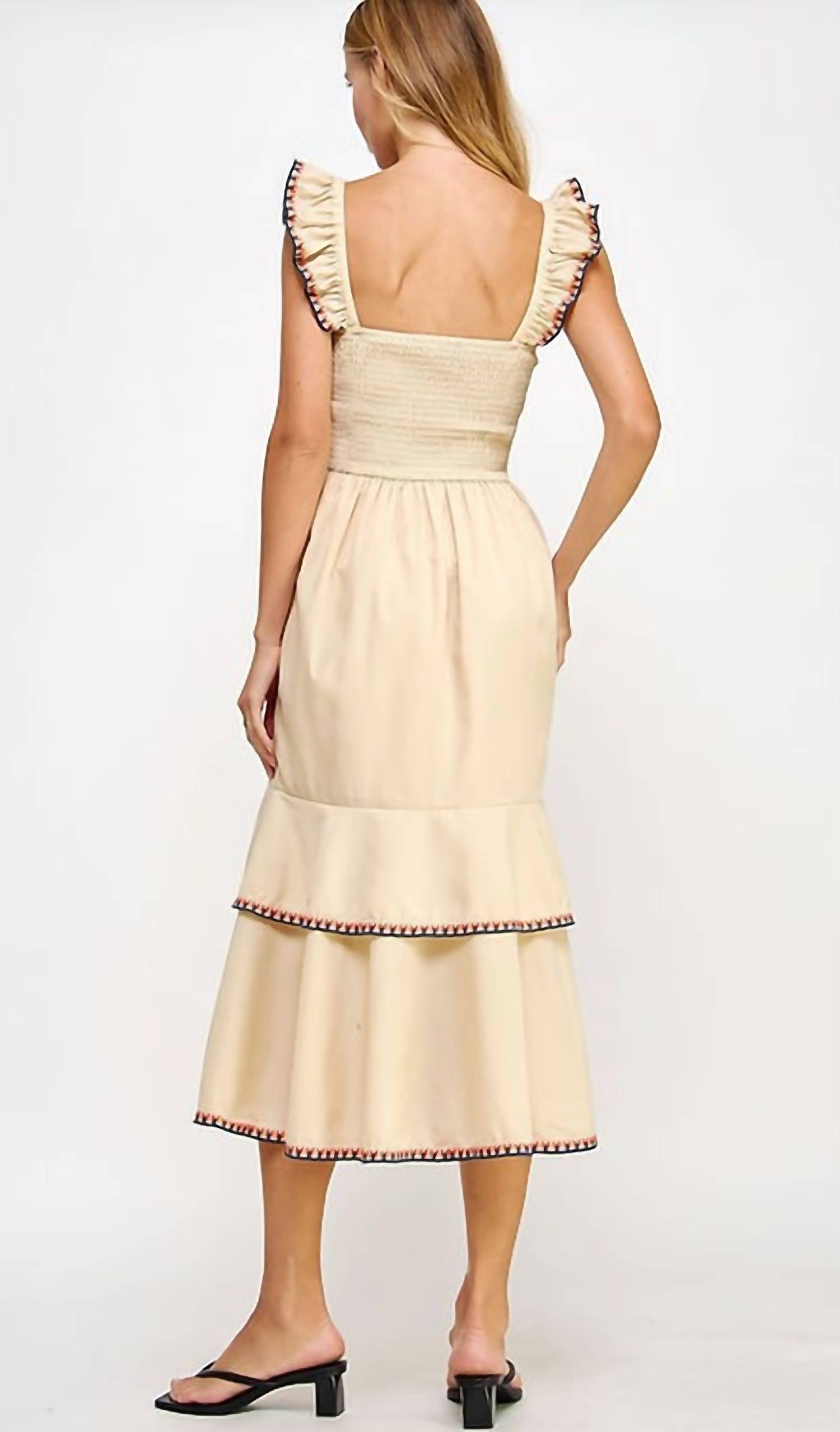 Strut & Bolt - Embroidered Layered Stitch Midi Dress