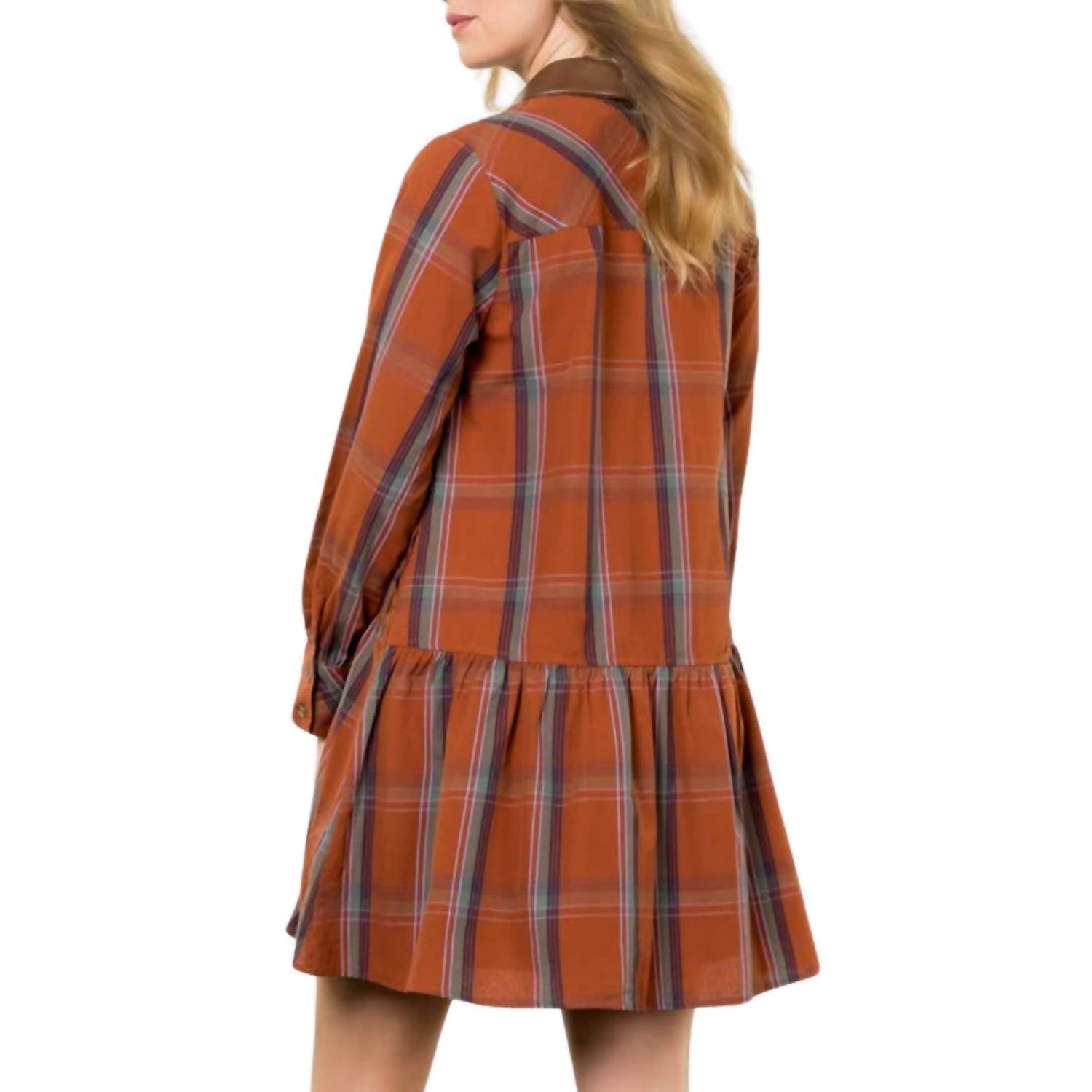 Thml - Plaid Contrast Leather Button Dress