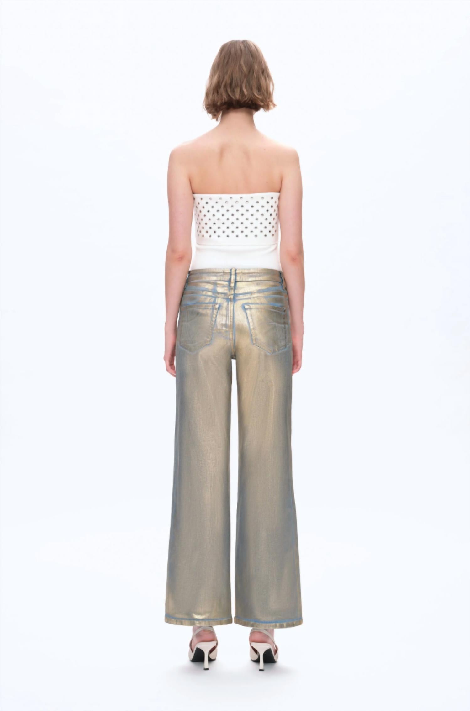 Bayeas Metallic Wide Leg Jeans in golden - women's jeans - detail view
