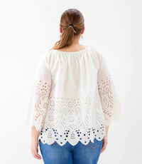 Karen Kane - Cutout Embroidery Flare Sleeve Peasant Top - Plus
