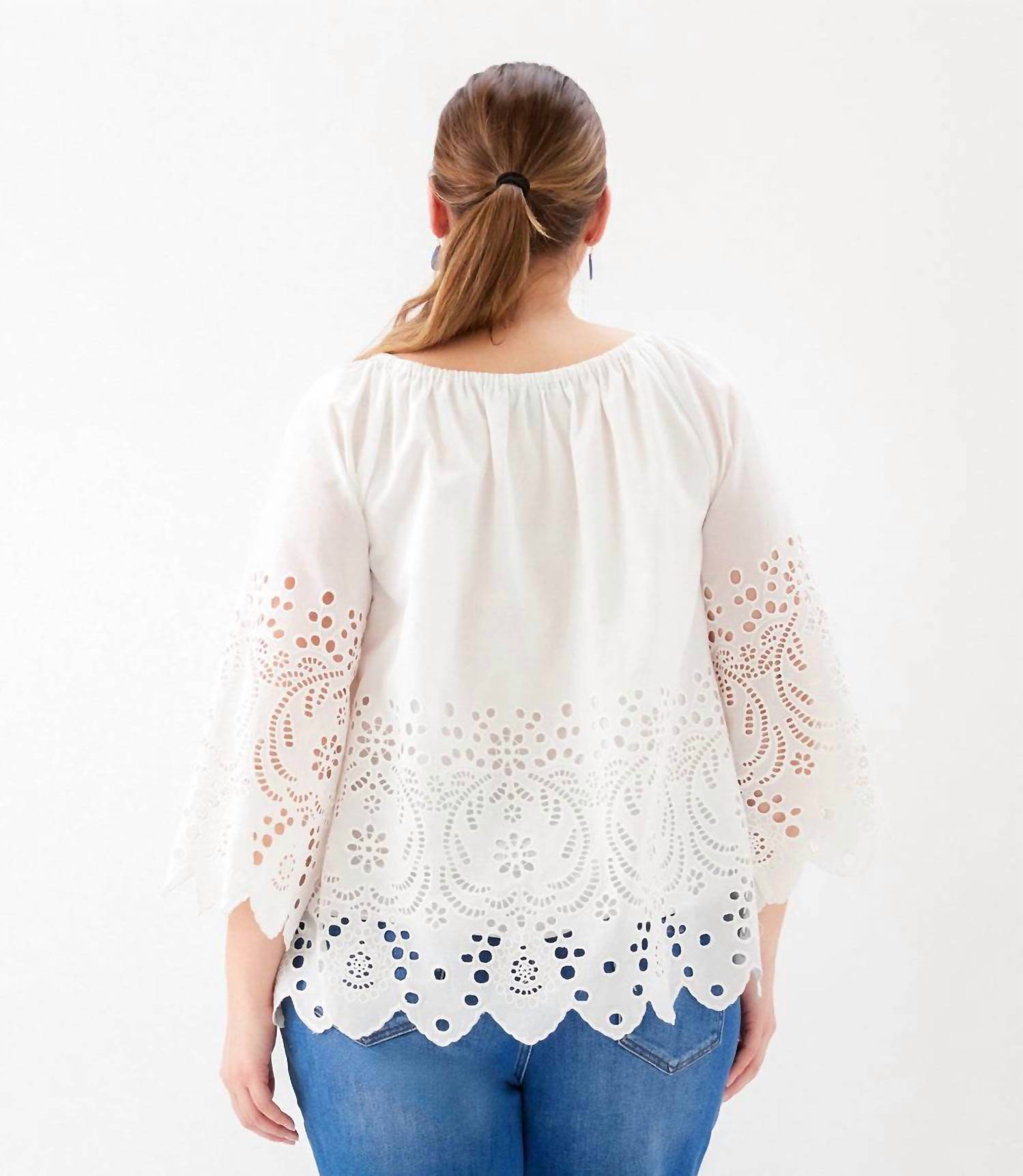 Karen Kane - Cutout Embroidery Flare Sleeve Peasant Top - Plus