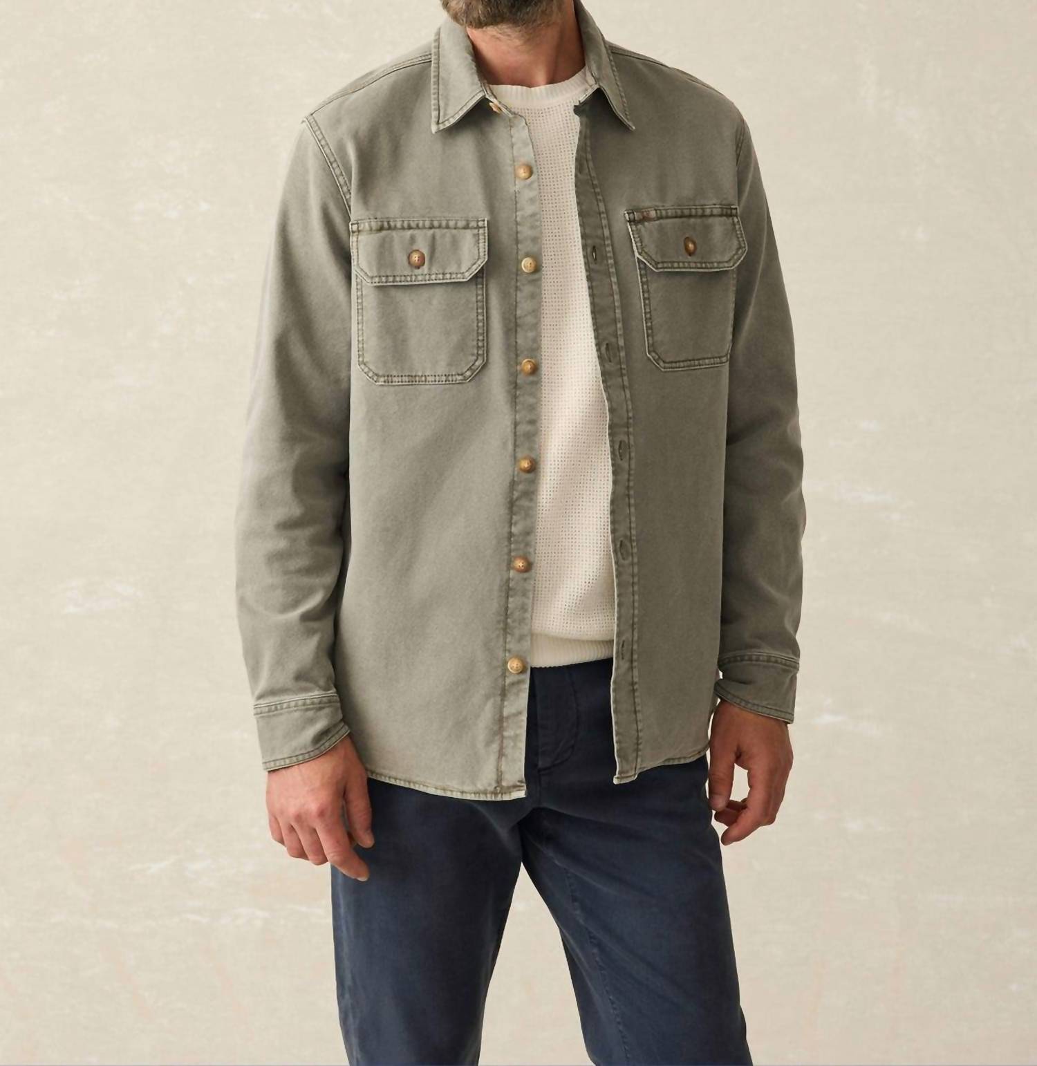 Faherty Sunwashed Canvas Cpo Shirt in aspen olive - men's shirt