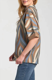 Apny - Interlacing Lines Cowl Neck Sweater