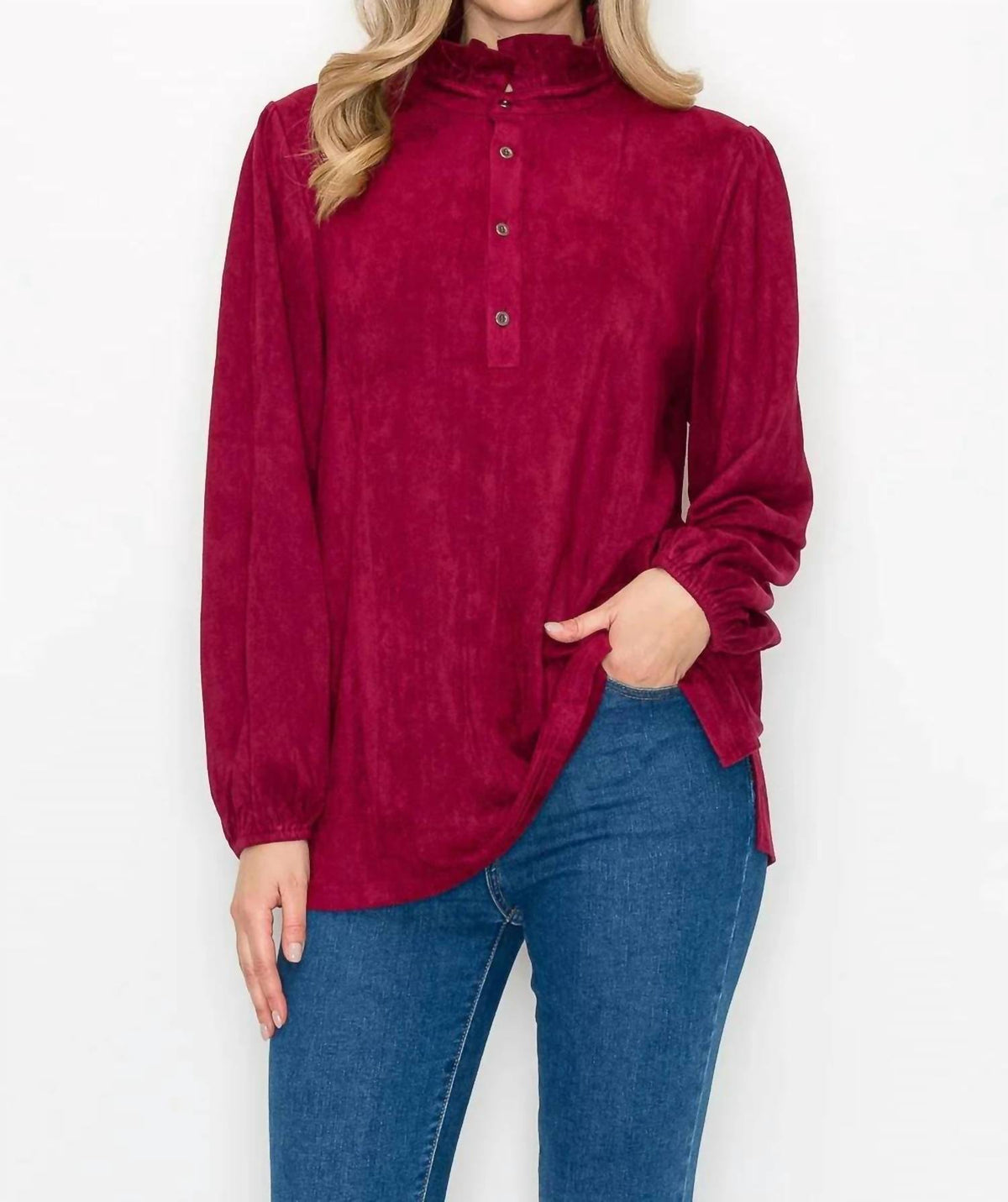 Joh - Willabella Suede Top With Ruffled Collar