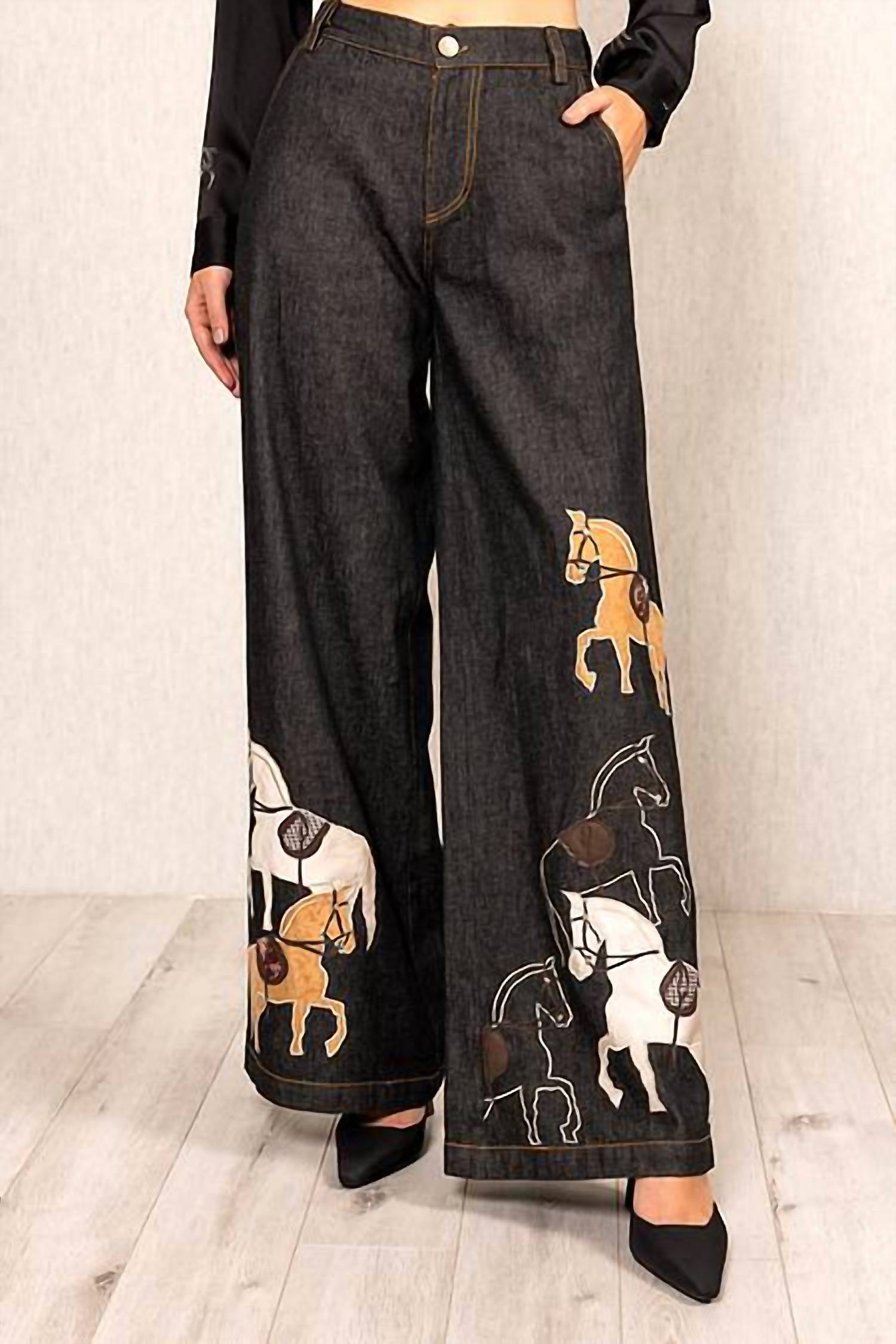 RANNA GILL Aster Fable Wide Leg Jeans in black - women's jeans