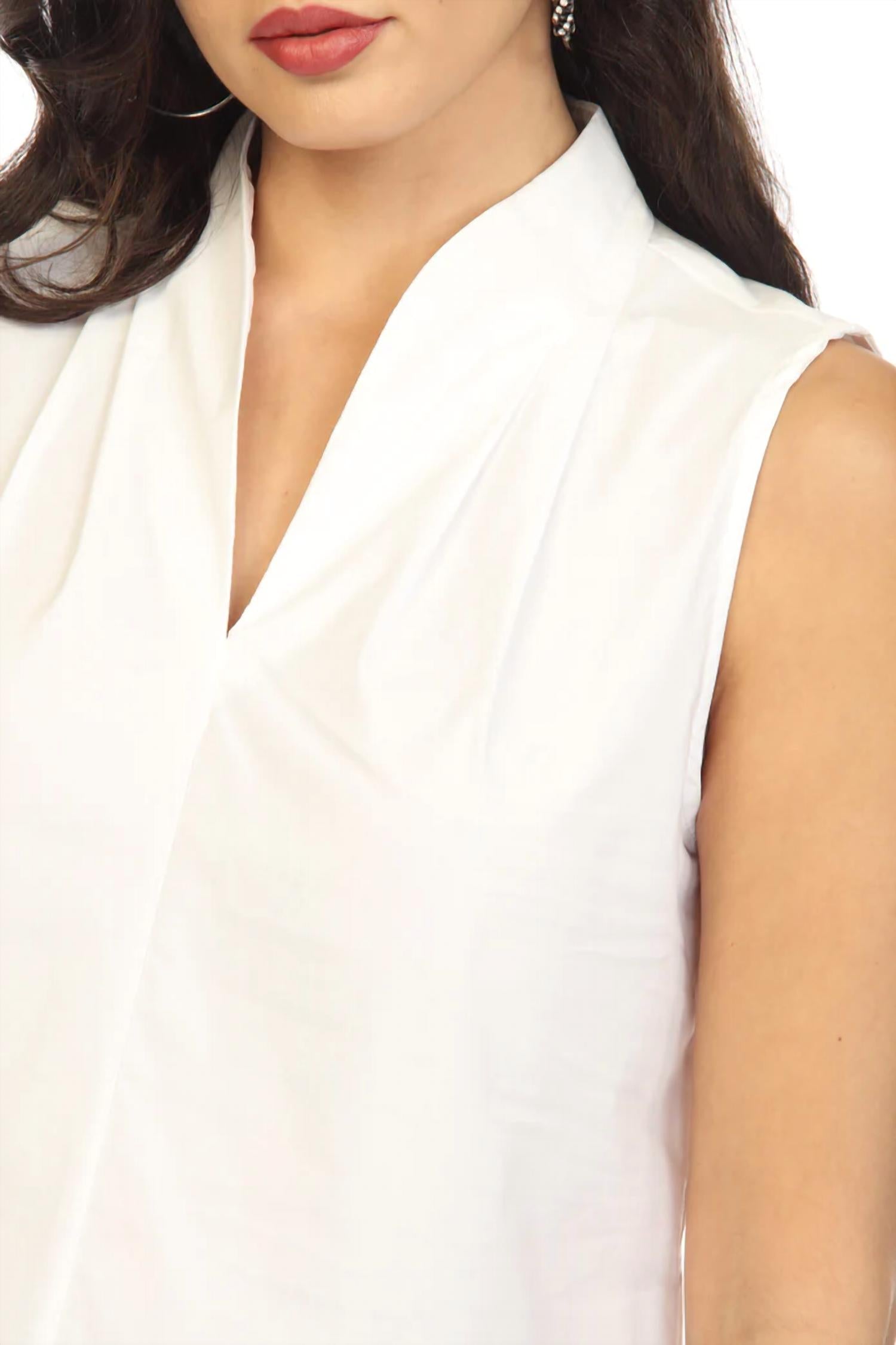 Vanilla Pleated V-Neck Sleeveless Top