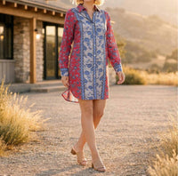Karen Kane - Long Sleeve Border Print Shirtdress