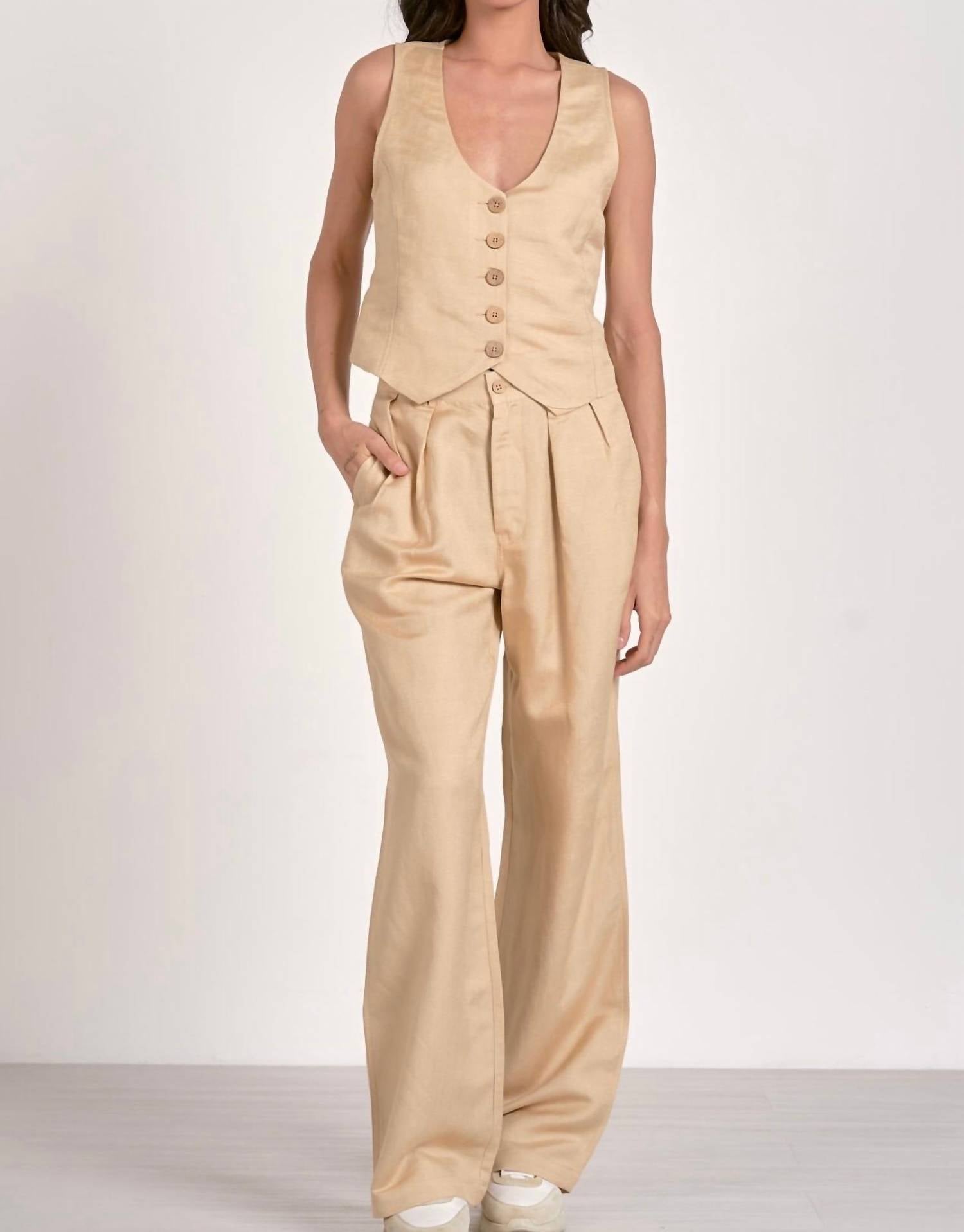 ELAN Callie Straight Leg Pants in khaki - women's pants - detail view