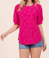 Bombom - Daisy Embroidered Puff Sleeve Top