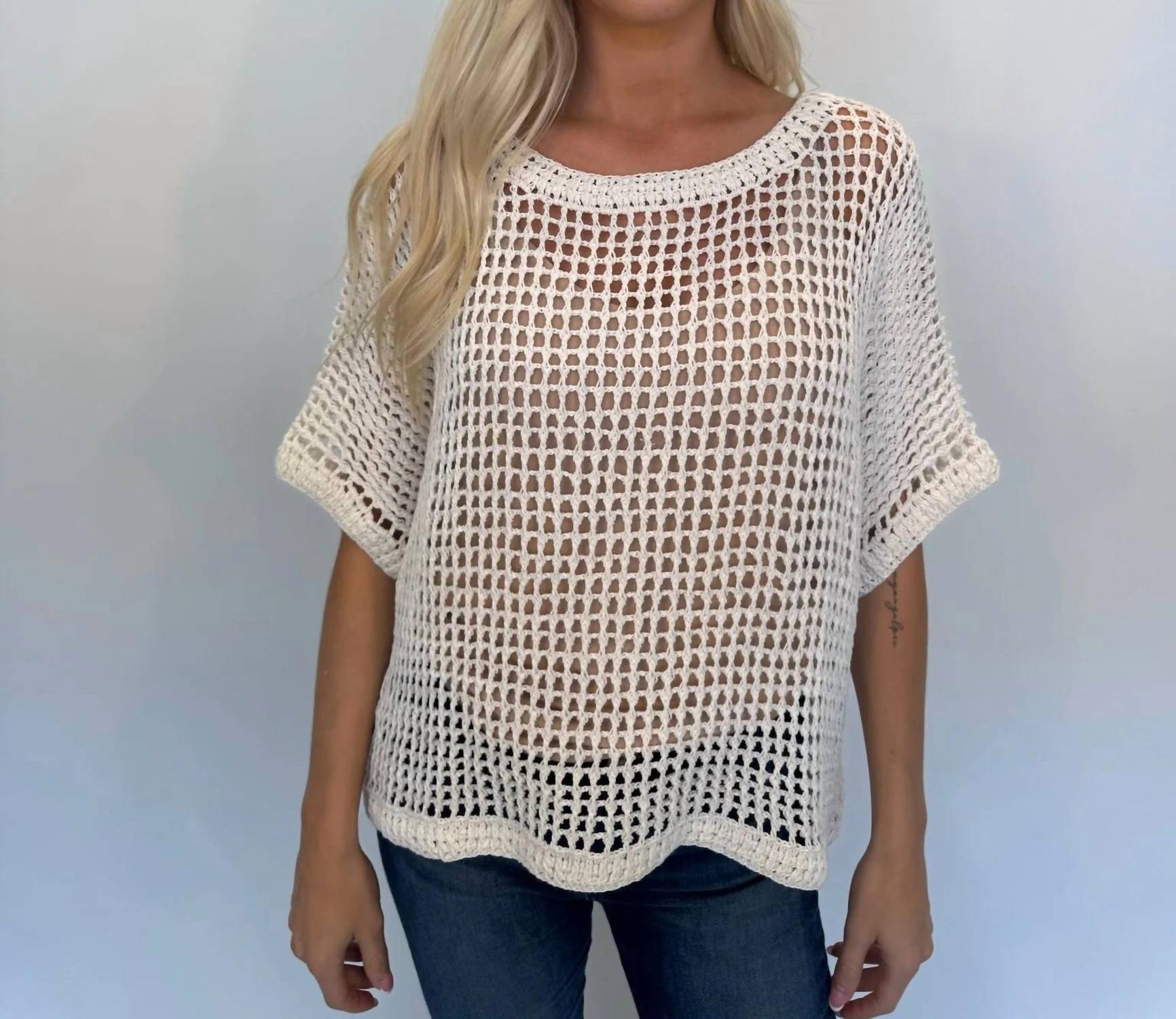 Romi The Brand Azure Crochet Classic Top in white - women's t-shirt