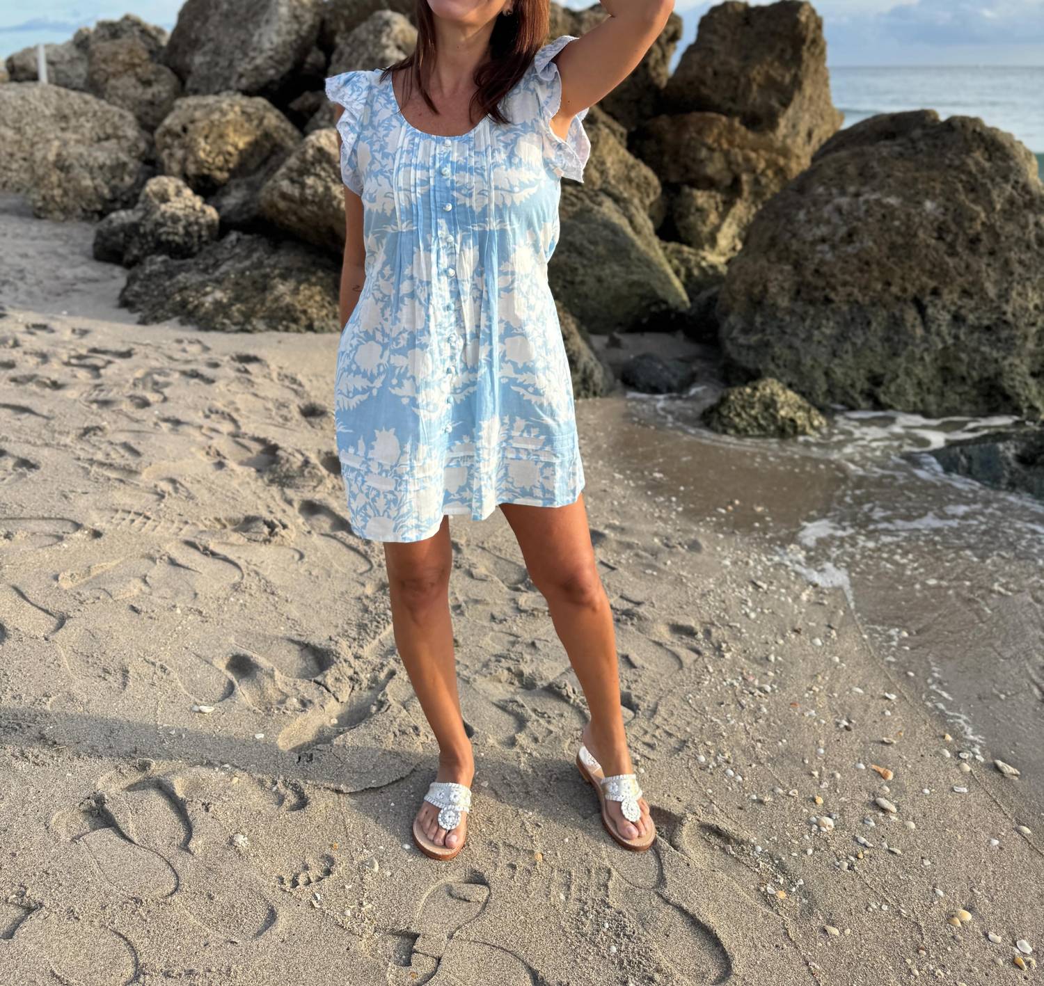 Pick Happy - Women's Ruffle Sleeve Pintuck Mini Dress