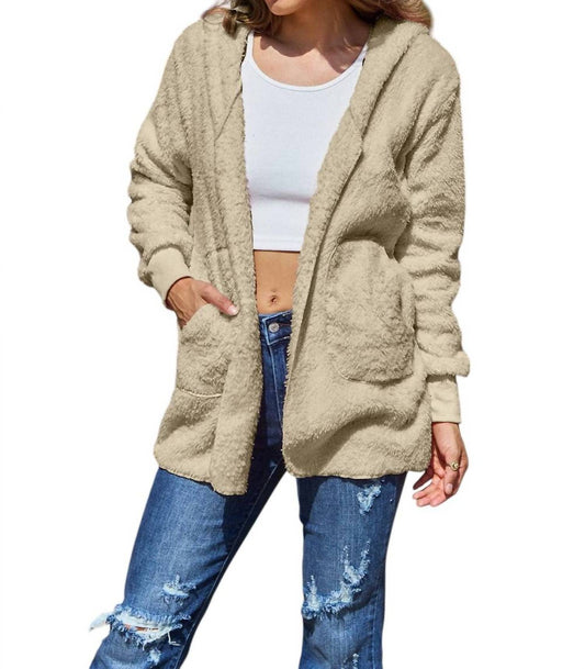 Double Take - Full Size Teddy Hooded Jacket with Pockets