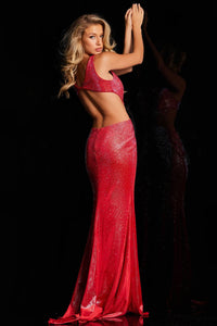 JOVANI Crystal Embellished Gown in red - women's dress - alternate view