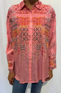 Johnny Was Ryan Button Down in coral - women's blouse