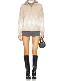 VARLEY Betty Jacquard Half Zip Sweater in light taupe - women's top - view 4