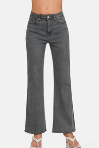 Zenana - Acid Washed Frayed Hem Bootcut Jeans