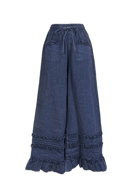Mittoshop - Wide Leg Trimmed Blueberry Pants
