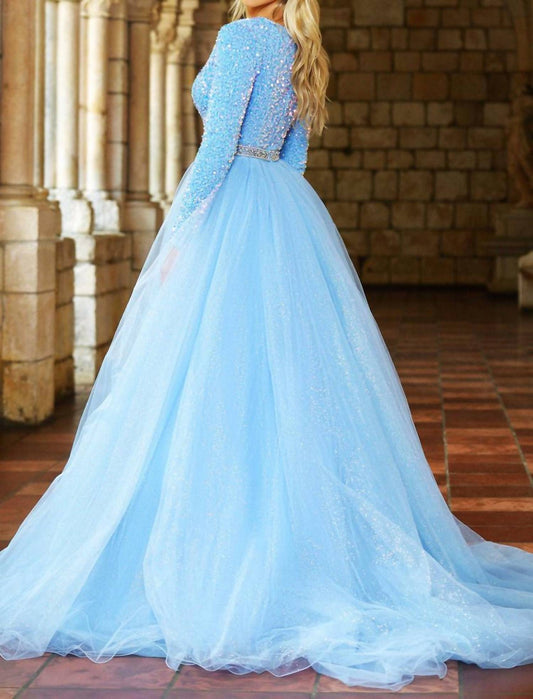 Ava Presley - Long Sleeve Sequined Prom Dress