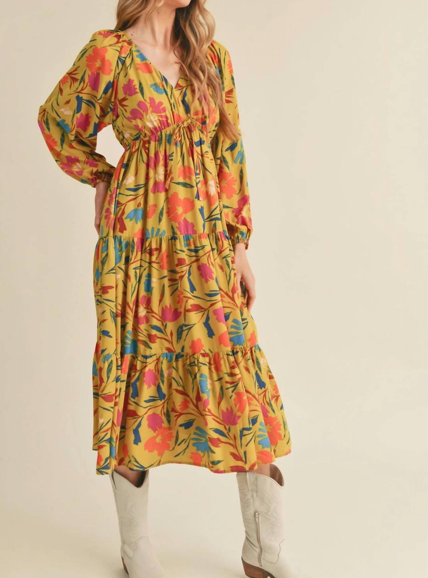&Merci - Tiered Long Sleeve Midi Dress