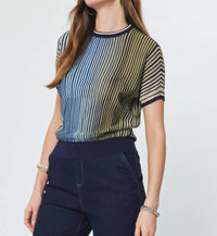 Current Air - Striped Short Dolman Sleeve Sweater