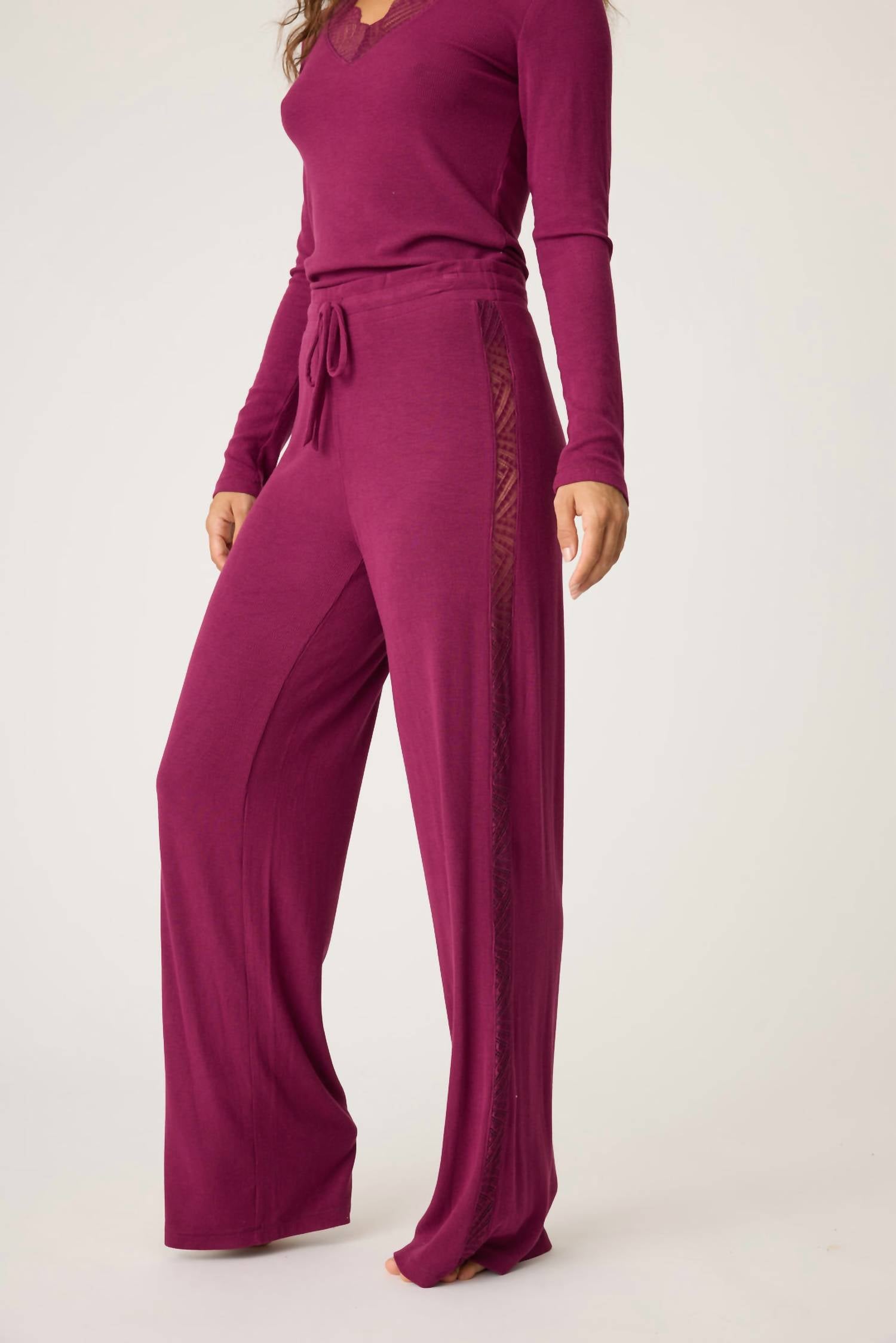 PJ Salvage Sweet Dreams Pant in bordeaux - women's pants - detail view