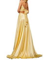 Sherri Hill Bow Back Two Piece Prom Gown in yellow - women's dress - detail view