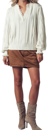 Urban Daizy - Lace Trim Cable Pullover Sweater