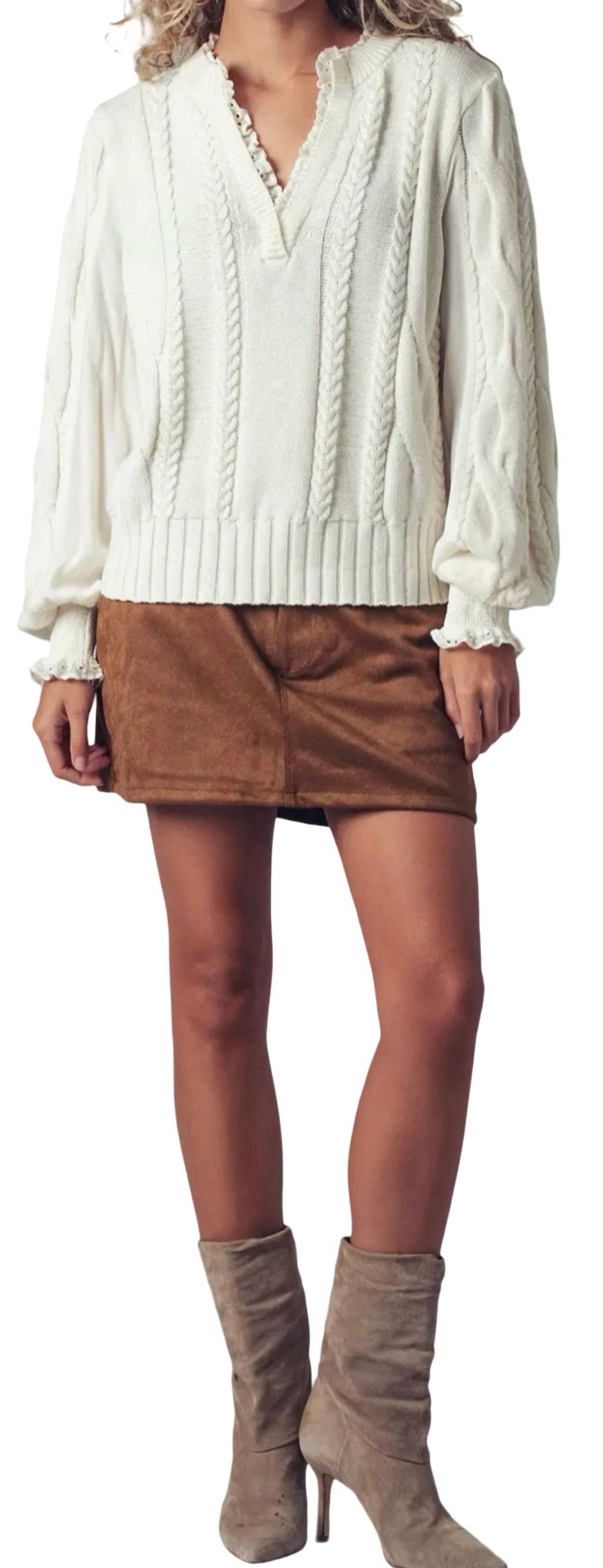 Urban Daizy - Lace Trim Cable Pullover Sweater