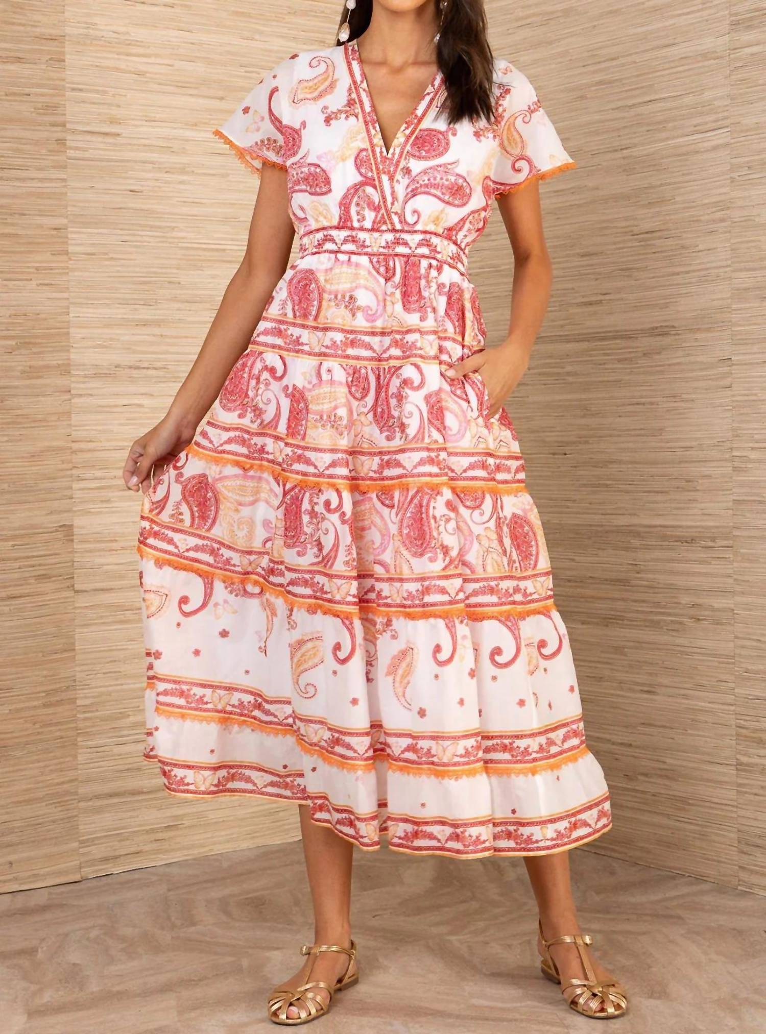 Hale Bob - Azeneth Short Sleeve Tiered Midi Dress