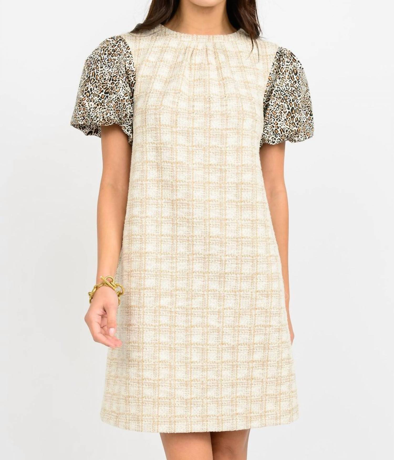 Ivy Jane Leopard Puff Sleeve Mini Dress in natural - women's dress