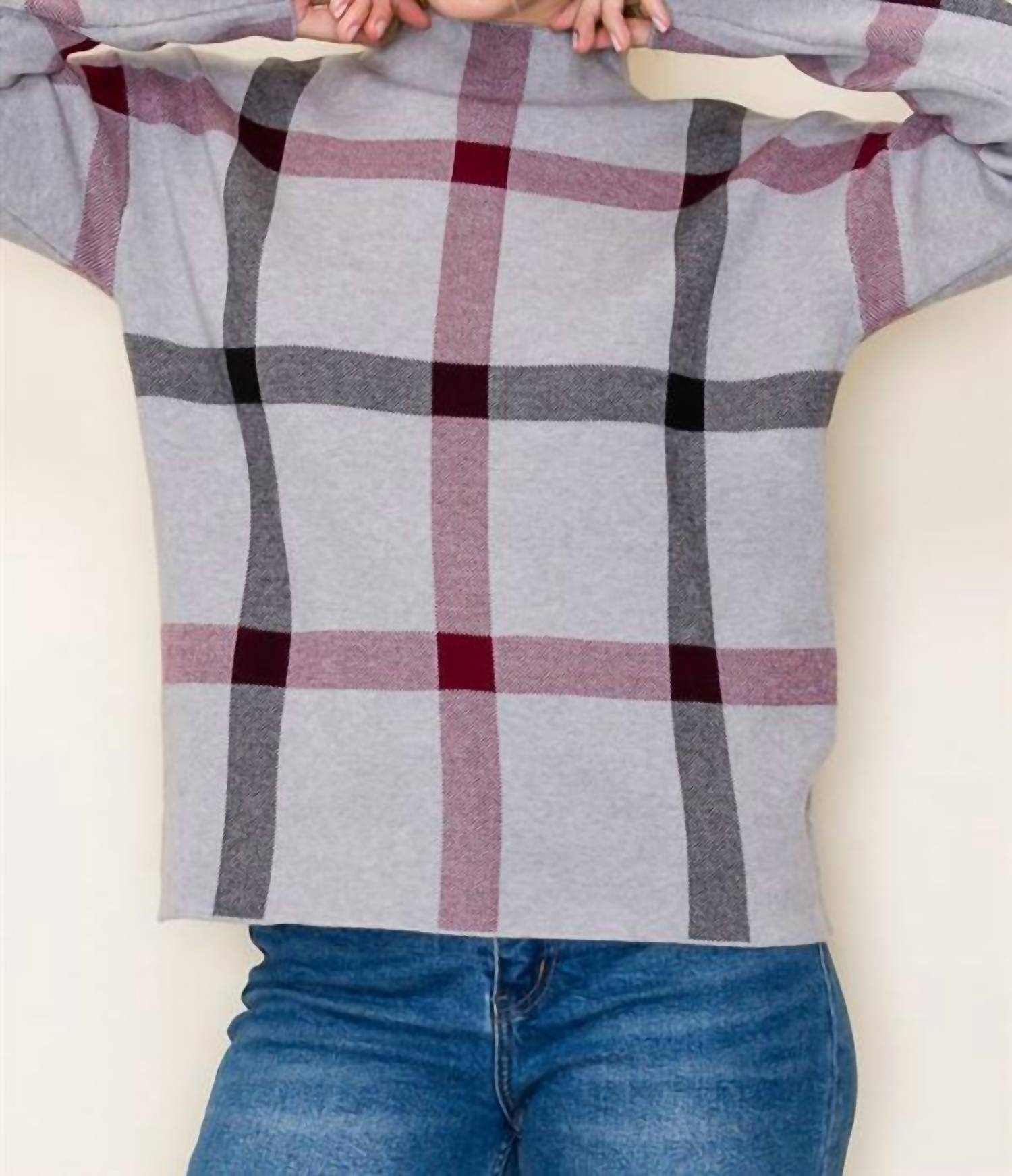 STACCATO Check Pattern Jacquard Mock Neck Sweater in heather grey - women's sweater - view 5