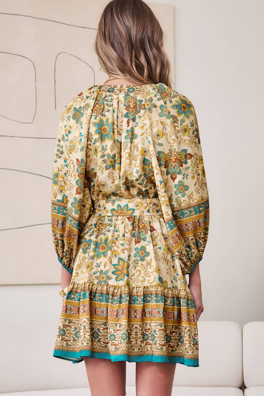 Current Air - Split Neck Mini Dress with Waist Belt