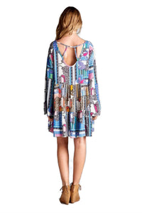 Velzera - Paisley Bell Sleeve Mini Dress