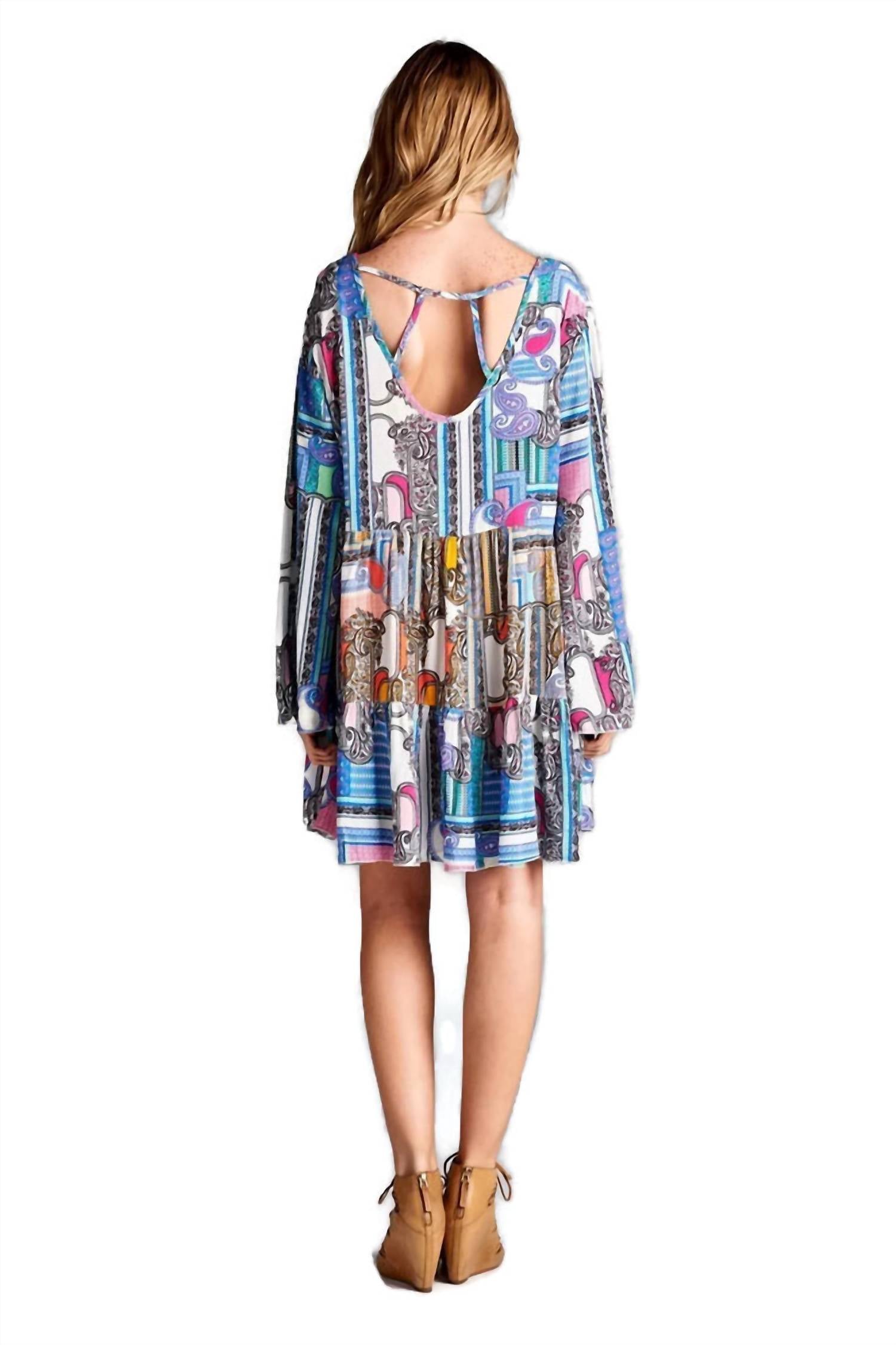 Velzera - Paisley Bell Sleeve Mini Dress